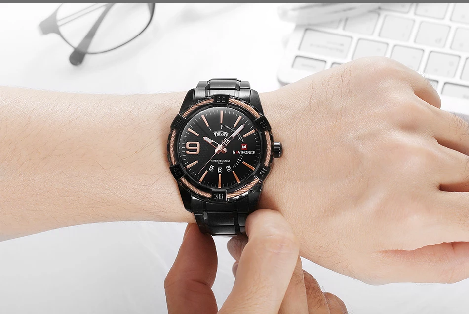 NAVIFORCE Лидирующий бренд роскошные часы Для мужчин модные Повседневное Водонепроницаемый Для мужчин s часы кварцевые Нержавеющая сталь