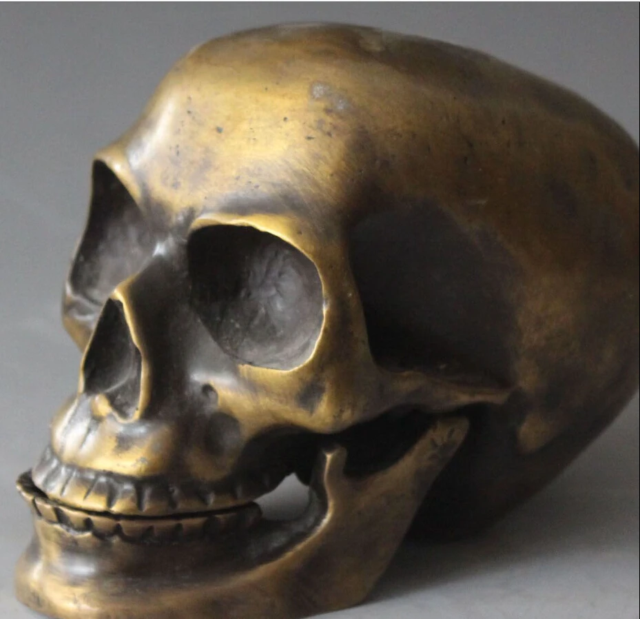 

15CM Chinese Tibetan Buddhism Pure Bronze Skull Head Statue Sculpture