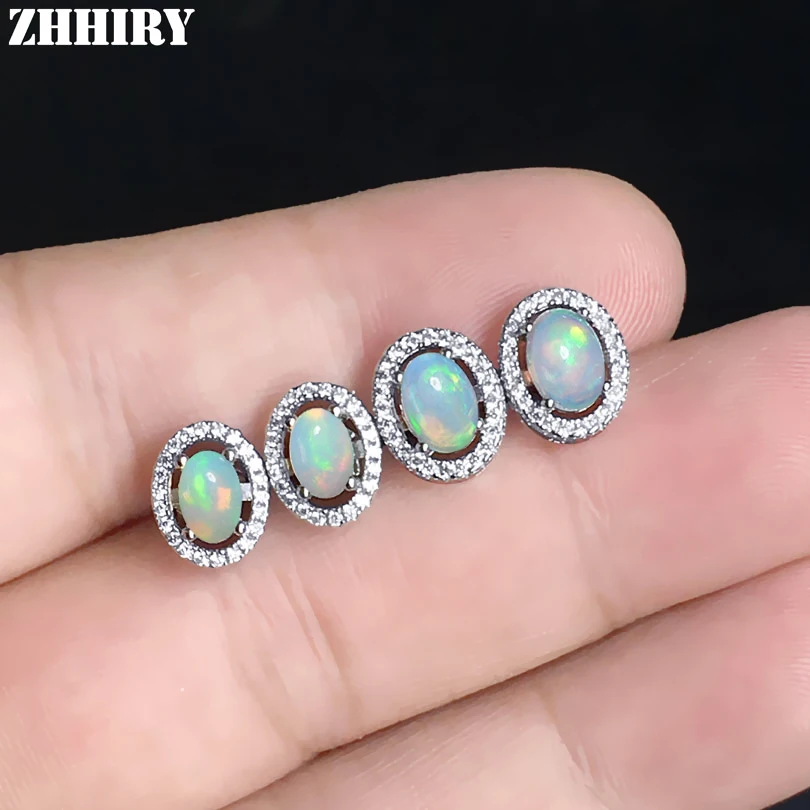 Женские серьги с натуральным огненным опалом ZHHIRY цельные из настоящего камня