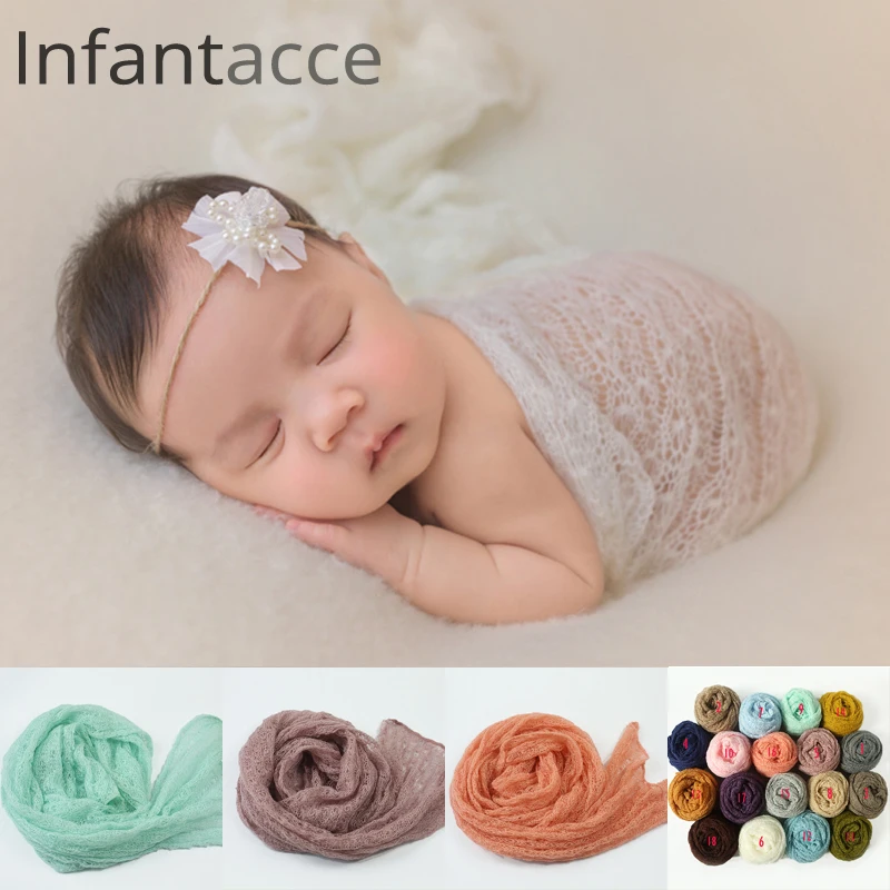 infantacce Newborn Photography Props Long Pattern Knit Mohair Stretchy Wrap Blanket Soft Acrylic Wraps for Baby Photo Prop