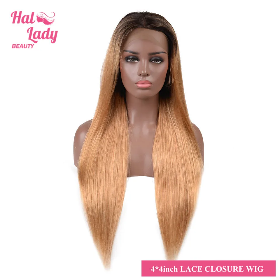 

Halo Lady 4*4 Lace Closure Wigs T1B 27 99J Red Peruvian Ombre Color Lace Human Hair Wigs 150% 250% with Dark Roots Non-remy