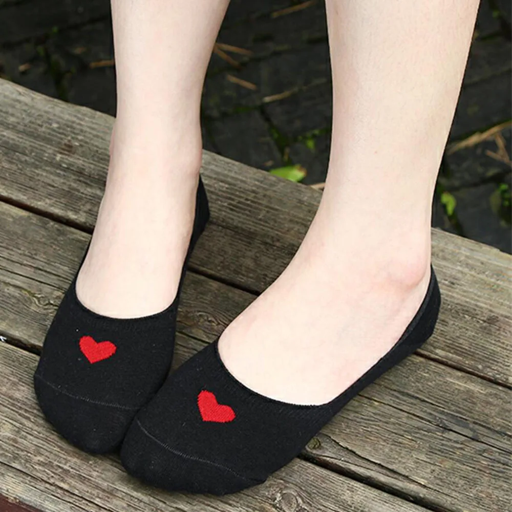 1Pair Socks Spring Summer Cotton Comfortable Red Heart Invisible  Cute Simple Basic Fresh Women Female Casual Soft Boat Socks