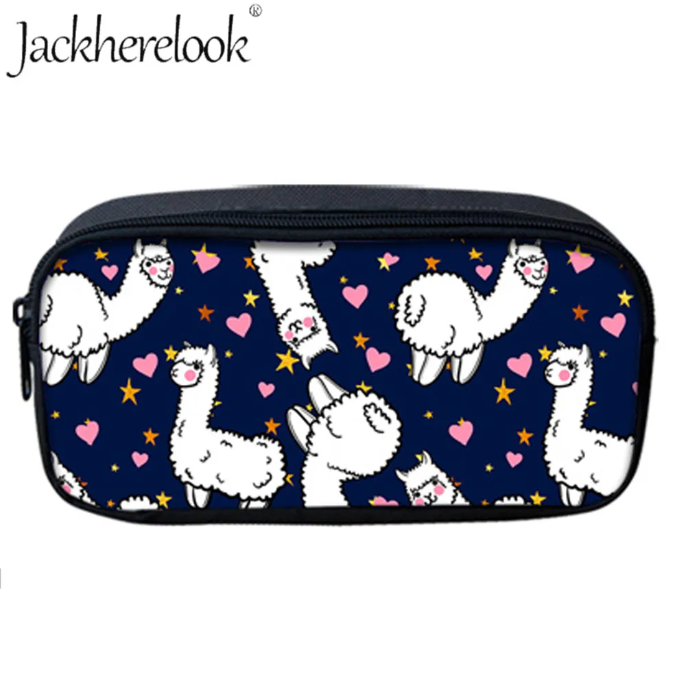 

Jackherelook Women's Cosmetic Case Kids Functional Pencil Pen Cases Cute Llama Animal Print Makeup Bag Organizer for Pencil Bags
