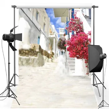 

Red Flower Vinyl Photography Background For Wedding Street View New Fabric Flannel Backdrop For Pregnancy photo studio S1908