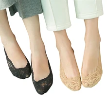 women sexy lace Invisible boat socks for woman summer antiskid soles low female fashion anti-off sock slippers 5pairs/lot