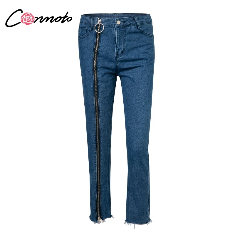 Conmoto High Street, темно-синие джинсы, на молнии, с разрезом, джинсы для девочек, брюки с высокой талией, Сексуальные клубные свободные брюки