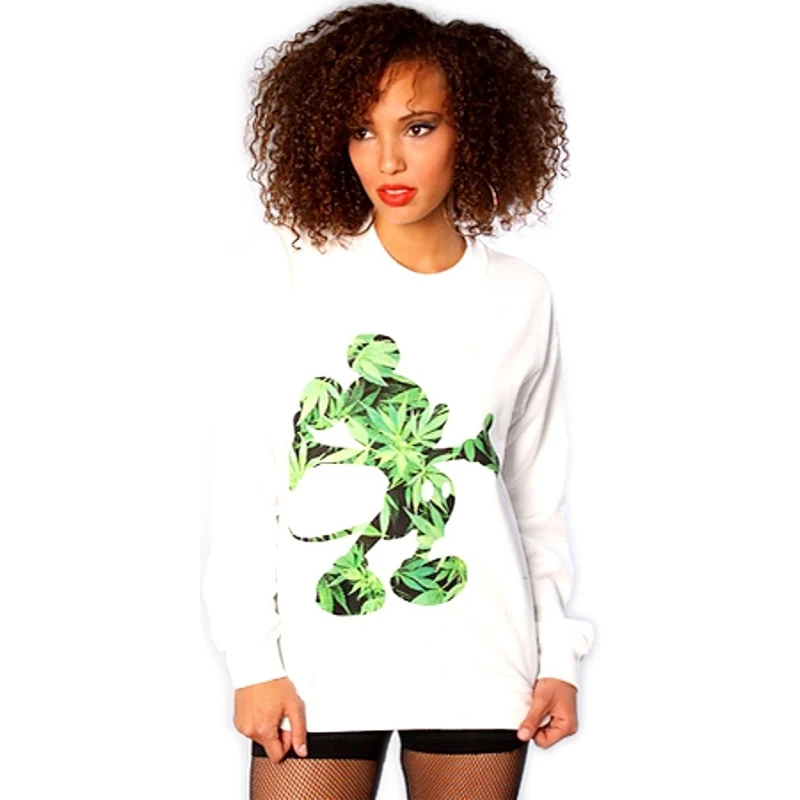 

Women Plus Size White Galaxy Mouse Printed Sweatshirts Europe Casual Leaf Harajuku Winter Hoodies Tops Pullovers WMH13