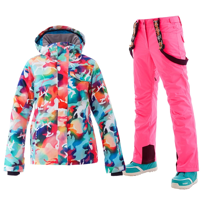 HONGHUIKE Tuta da Sci delle Donne di Mount Sci Giacche e Pantaloni Impermeabili del Vestito Antivento della Neve for Snowborad Outdoor Trekking Colore : Rosa, Size : XS 