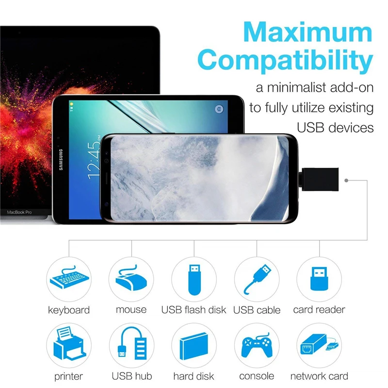 Адаптер 2 в 1 Type C к USB OTG переходник Micro для Samsung Galaxy S8 S9 Plus Note 8 Asus Zenfone 5z 5