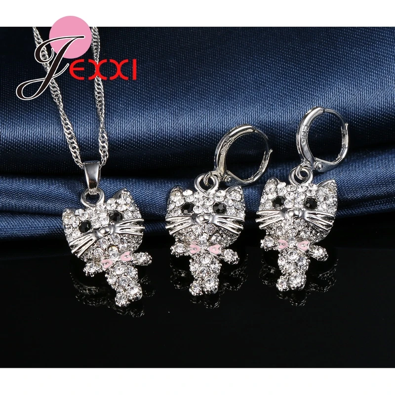 Lovely-Cubic-Zirconia-Cute-African-AAA-Cat-Collier-Necklace-925-Sterling-Silver-Drop-Earrings-Sets-Party