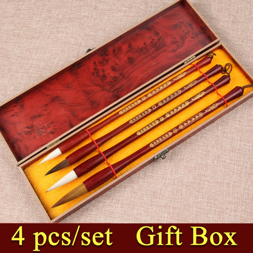 4 pcs/box weasel hair calligraphy brushes mixed/mouse hair brush pen set with gift box for