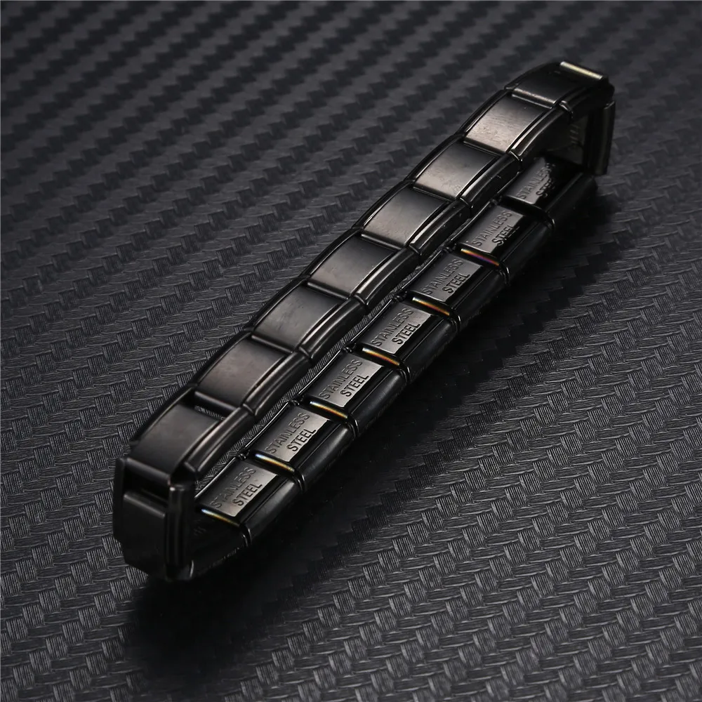 Новые черные браслеты из нержавеющей стали, эластичные регулируемые звенья цепи, браслеты для мужчин и женщин, серебряные стальные цепочки, ювелирные изделия