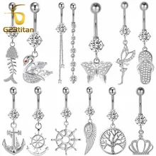 G23titan Сексуальные Серебряные болтающиеся пупка Кольца хирургические титановые Стразы ювелирные изделия для тела Пирсинг пупка Ombelico