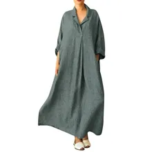 Donne Formato Manica Lunga Croce Scollo A V Maxi Vestito Pieno di Lunghezza Della Camicia Abito Linea Casual Stampa Del Vestit *