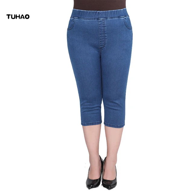 High Waist Plus Size 8xl 7XL 6XL 5XL Capri Summer Women's Jeans Denim High Stretch Jeans Woman Pantalon Femme Pants Calca YH11 1
