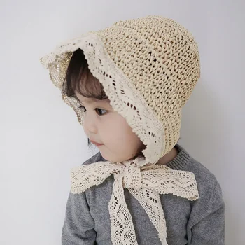 

Summer Baby Girls Straw Hat Cute Lace Children Breathable Hat Kids Beach Cap