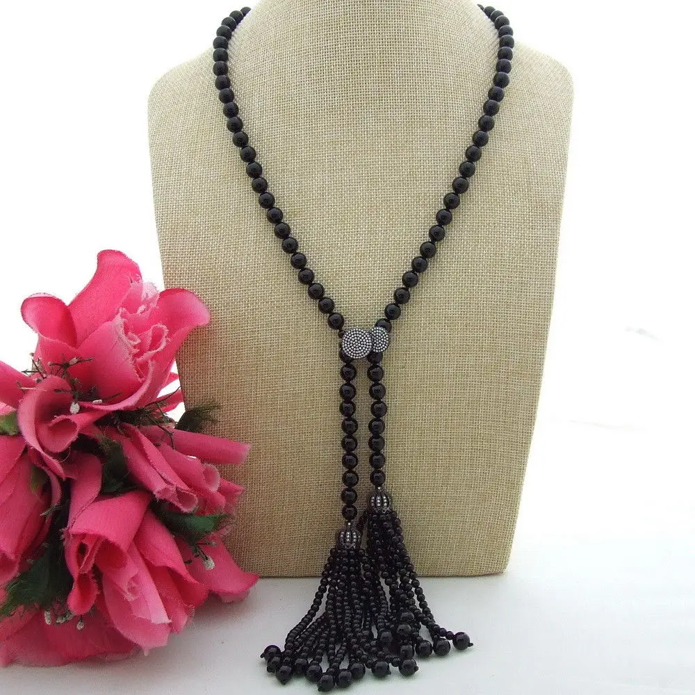 

FC102608 8MM Round Onyx CZ Pendant Necklace 37''