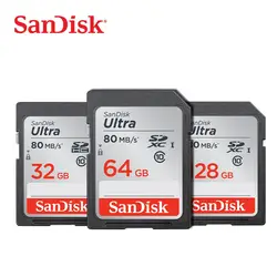 Карта памяти SanDisk Ultra SDHC/SDXC Class10 16 GB 32 ГБ, 64 ГБ и 128 Гб SD карты C10 UHS-I 80 МБ/с. узнать Скорость для Камера видеокамера SDUNC