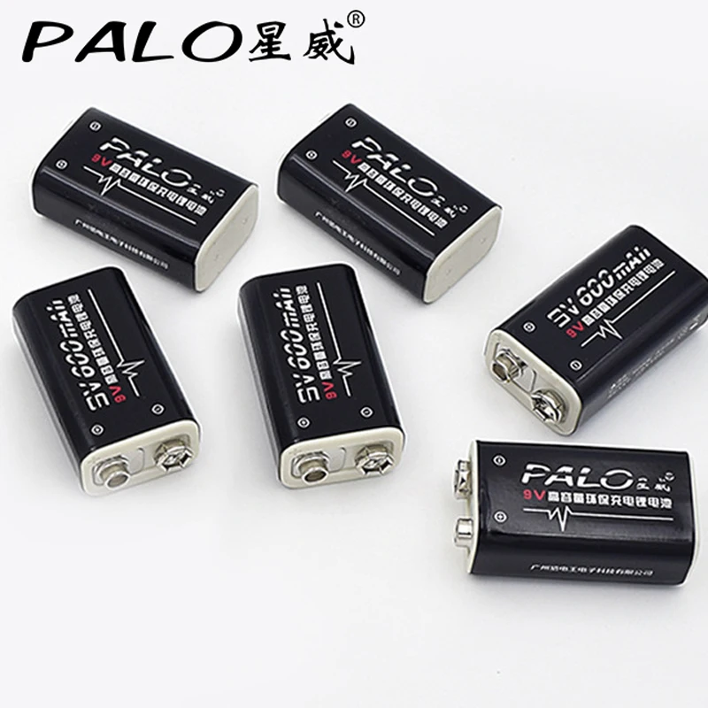6Pcs Power Battery 6F22 9V Li ion 600mAh Rechargeable Battery for