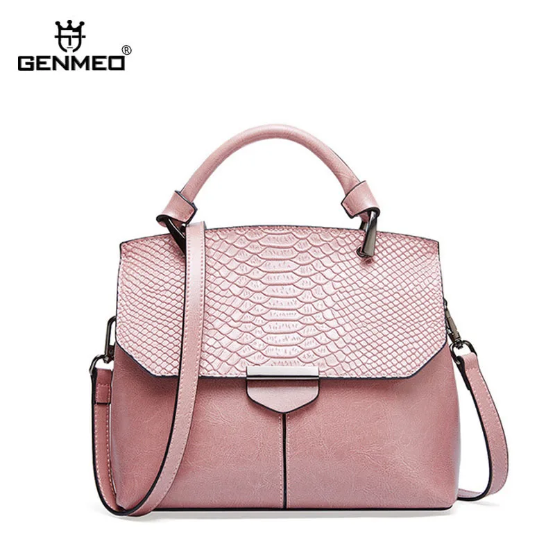

GENMEO Famous Designer Serpentine Flap Grain Genuine Leather Shoulder Bag Cow Leather Handbag Shoulder Strap Tote Bag Bolsa