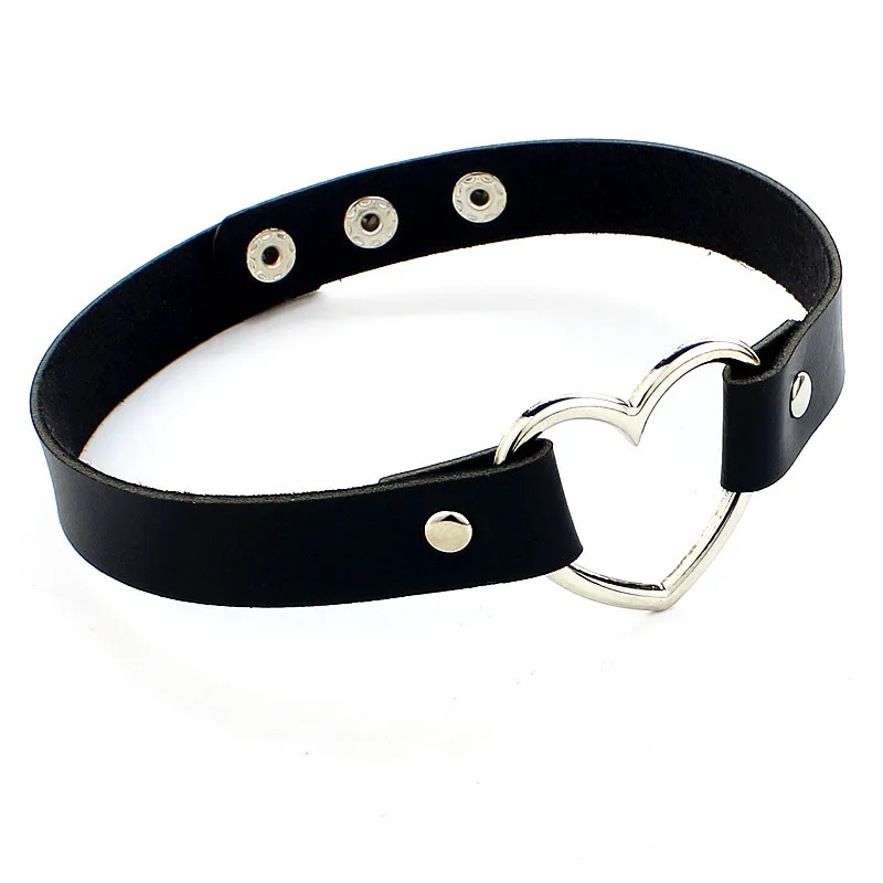 

Charm female chokerTrendy Stainless Steel Heart Chokers Necklaces Colorful Leather Buckle Belt Jewelry for Women Men maxi colar