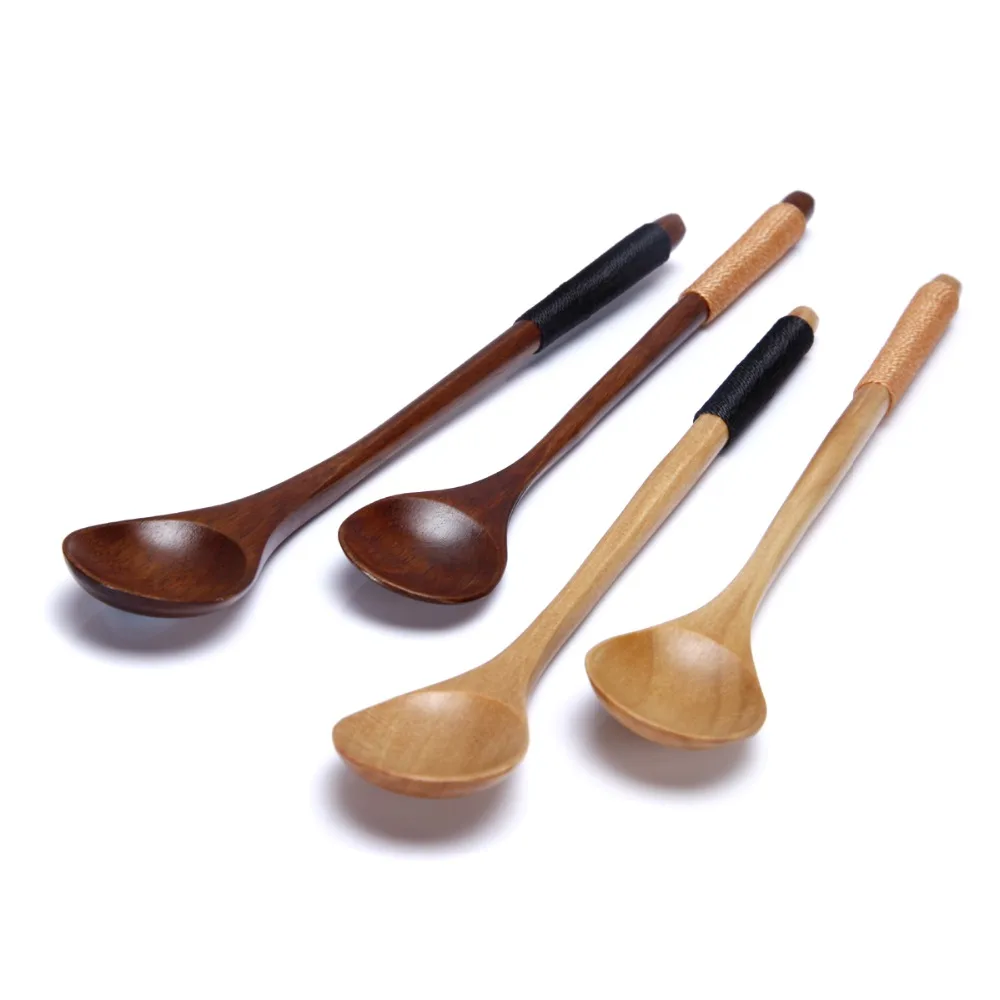 4 pcs Nature Wood Flavoring Tea Spoon Soup Coffee Tea Wooden Spoons