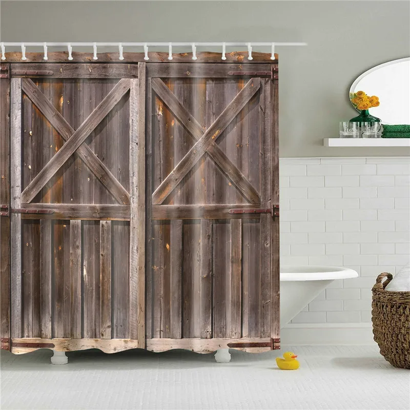 Полиэфирная ткань, занавеска для ванной, 3d деревянная дверь, напечатанная, водонепроницаемая занавеска для домашнего декора - Цвет: TZ170626