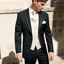 Slim Fit мужской костюм 2 кнопки максимумом нагрудные шлейфом Made Формальные Высокое качество Fashion4Pieces(JacketPantVestTie) мужской костюм в полоску