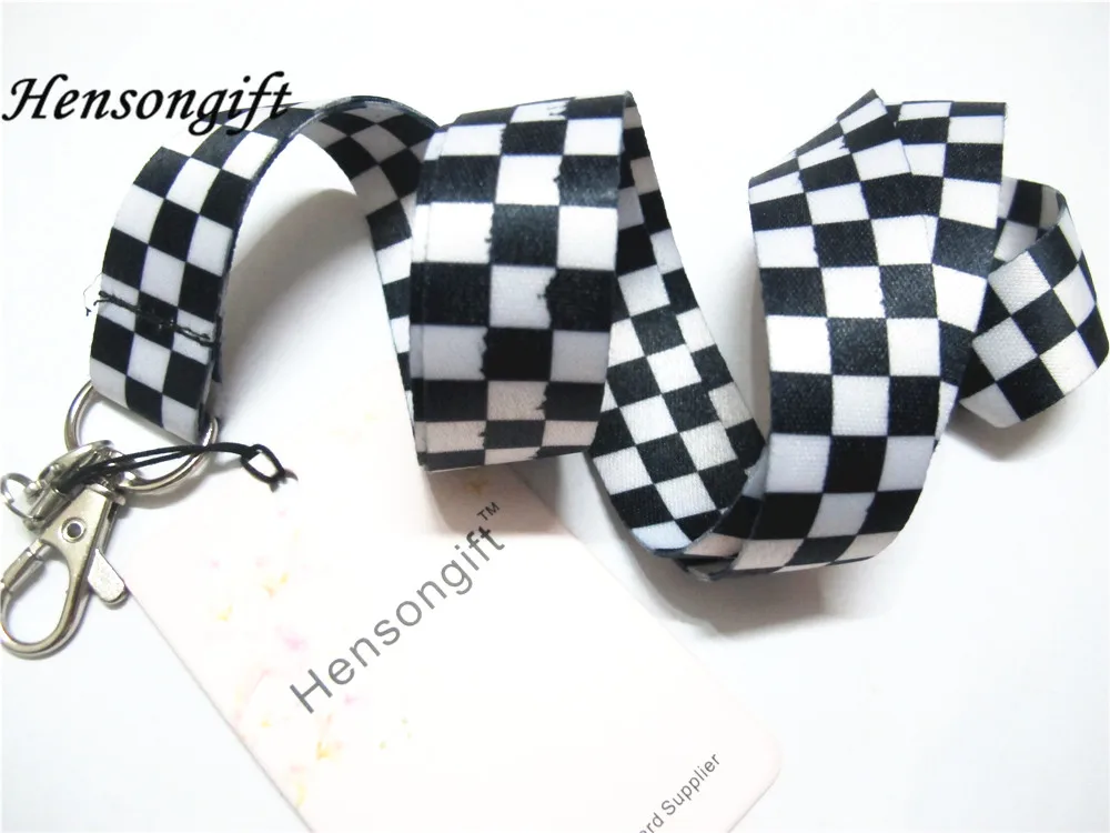 

Hensongift Black/White Grid Key Lanyards ID Badge Holders Checker Mobile Neck Straps