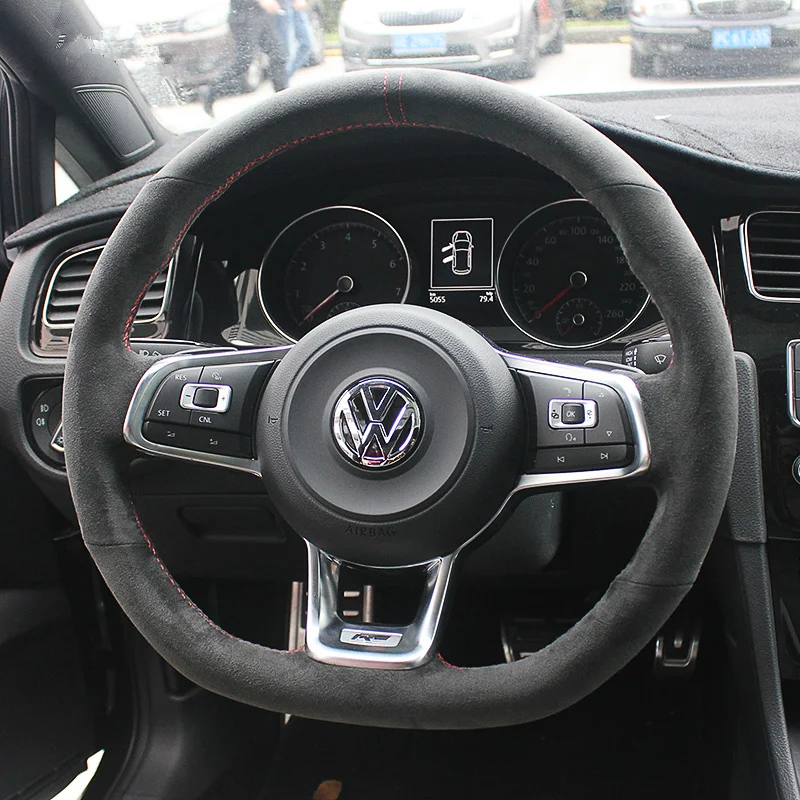 Черный кожаный чехол рулевого колеса автомобиля для Volkswagen Golf 7 Golf R MK7 VW Polo GTI Scirocco