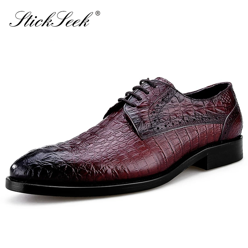 

Luxury Genuine Leather Formal Handmade Man Derby Shoes Pointed Toe Alligator Pattern Men's Dress Wedding Oxford Footwear SK250