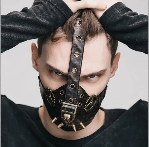 

New Steampunk Gothic Wash Pu Leather Half Face Mask Outdoor Protection Lycra Balaclava Headwear Ski Face Cycling Motorcycle Mask