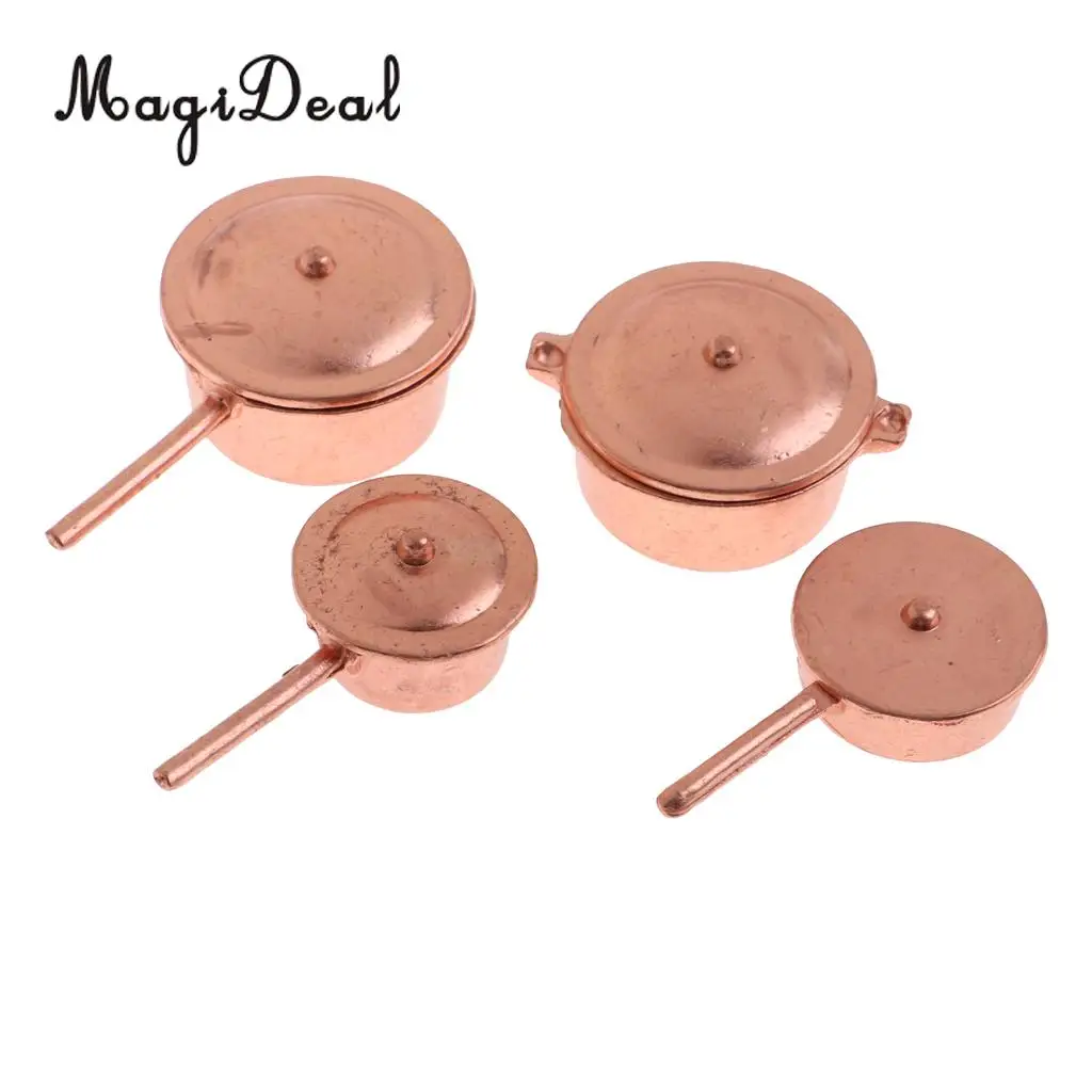 8Pcs 1:12 Scale Dollhouse Miniature Alloy Metal Pots Pants Set Kitchen Cookware Cooking Kit Accessory Children Toys