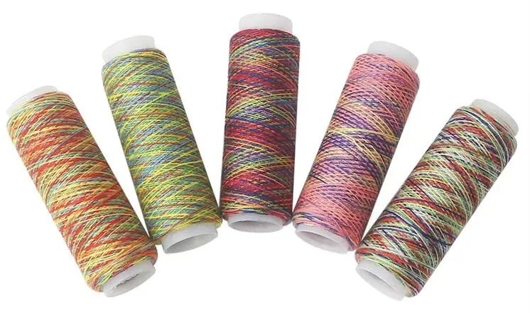5 шт./лот разноцветная Радужная Нить для шитья многоцветная полиэфирная нить для вышивки швейной машины ручной работы инструмент для шитья