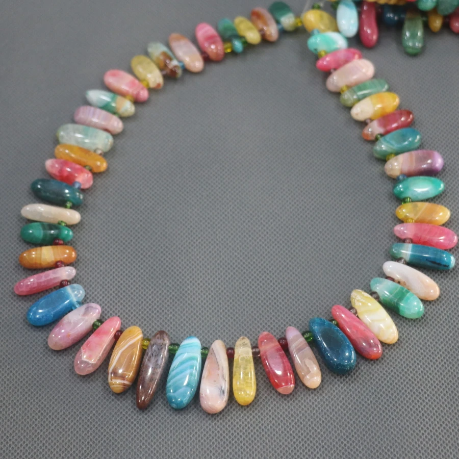 

8*15mm 38pcs Rainbow Stone Point Pendant Beaded, Natural Druzy Faceted Stone Beads Gems Connector Pendant, 15.5inch Strand