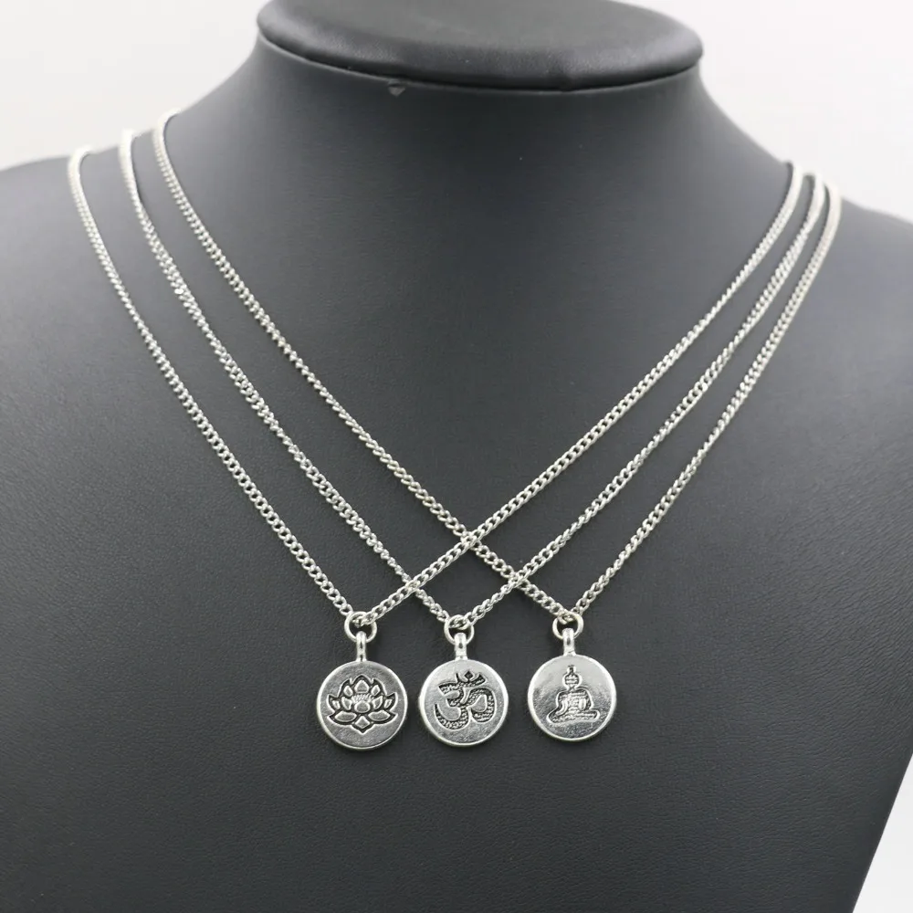 

Free shipping! Silver Necklaces for Women Girl Pendant Buddhism Lotus OM Buddha Choker Necklace Prayer Yoga Jewelry