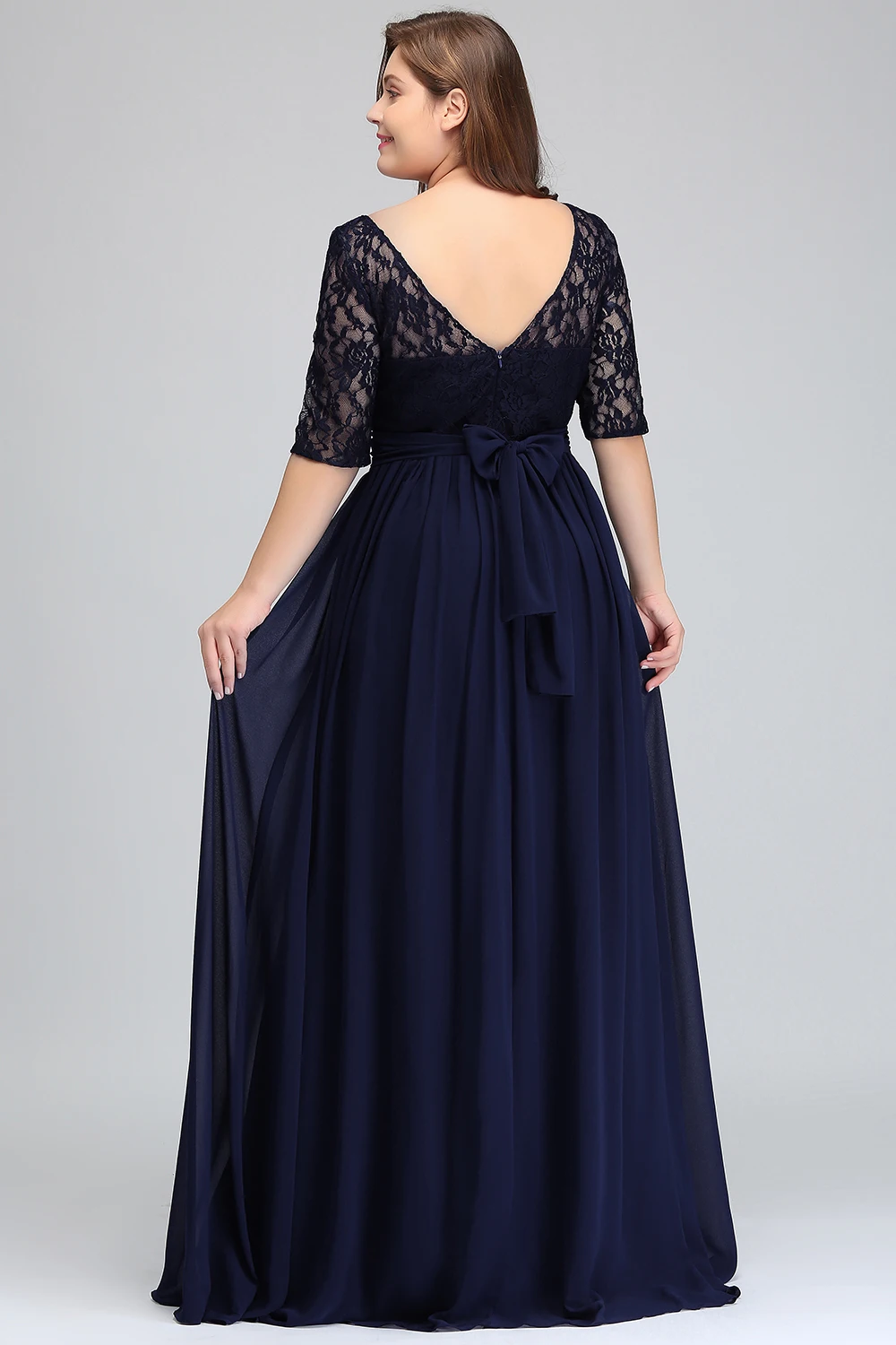 Formal Evening Dresses Long Women Elegant Gray Scoop Neck Chiffon Empire Backless Party Gown,Gray,2