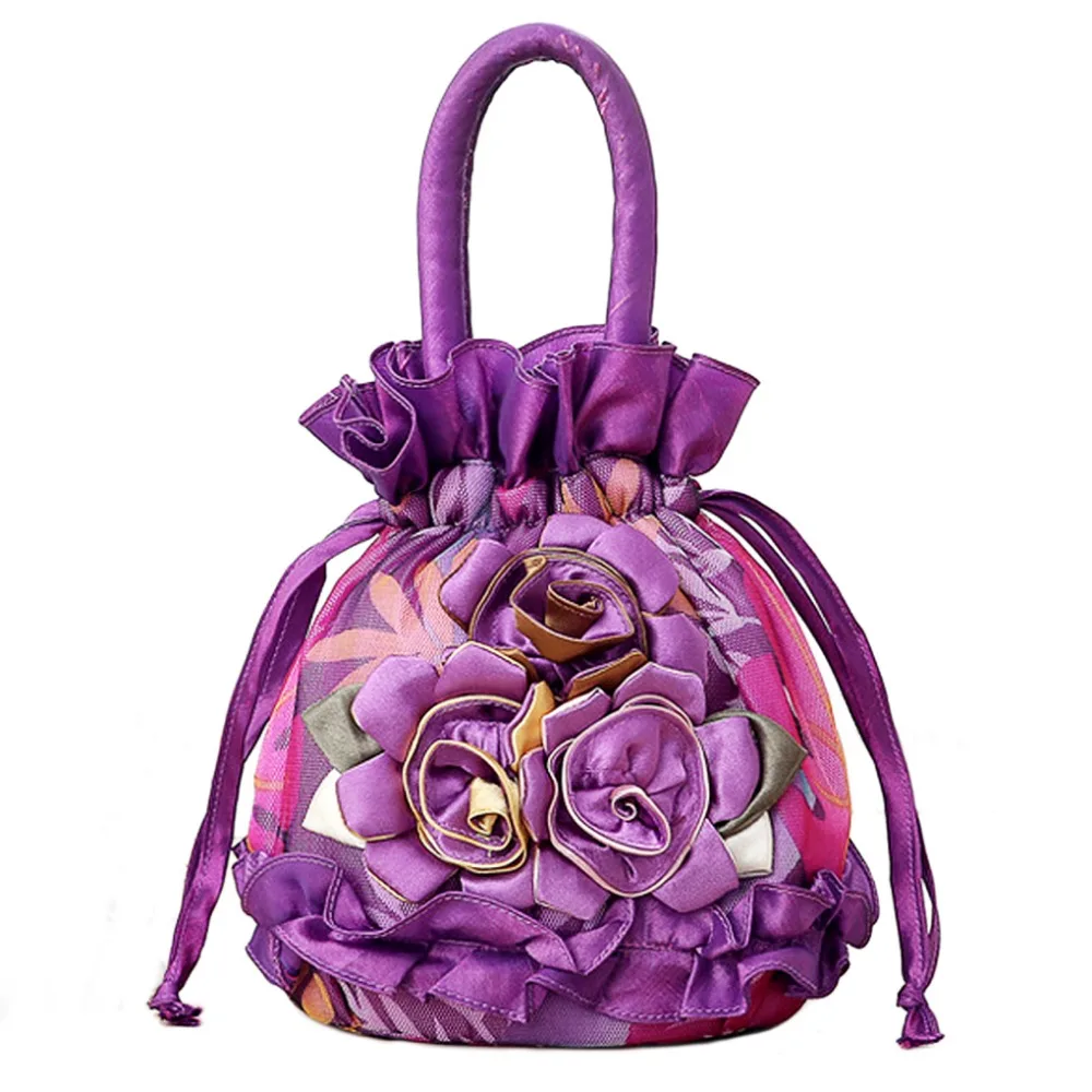 Small Satin Rose Flower Wristlet Cute Purse Wedding Evening Party Bag