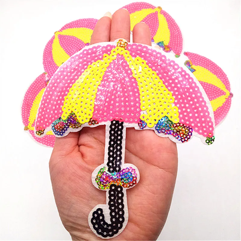 

10Pcs Umbrella Sequins Patches For Clothing Iron On Patch Embroidered Appliques DIY Garment Deco Sequins Sticker For Chothes