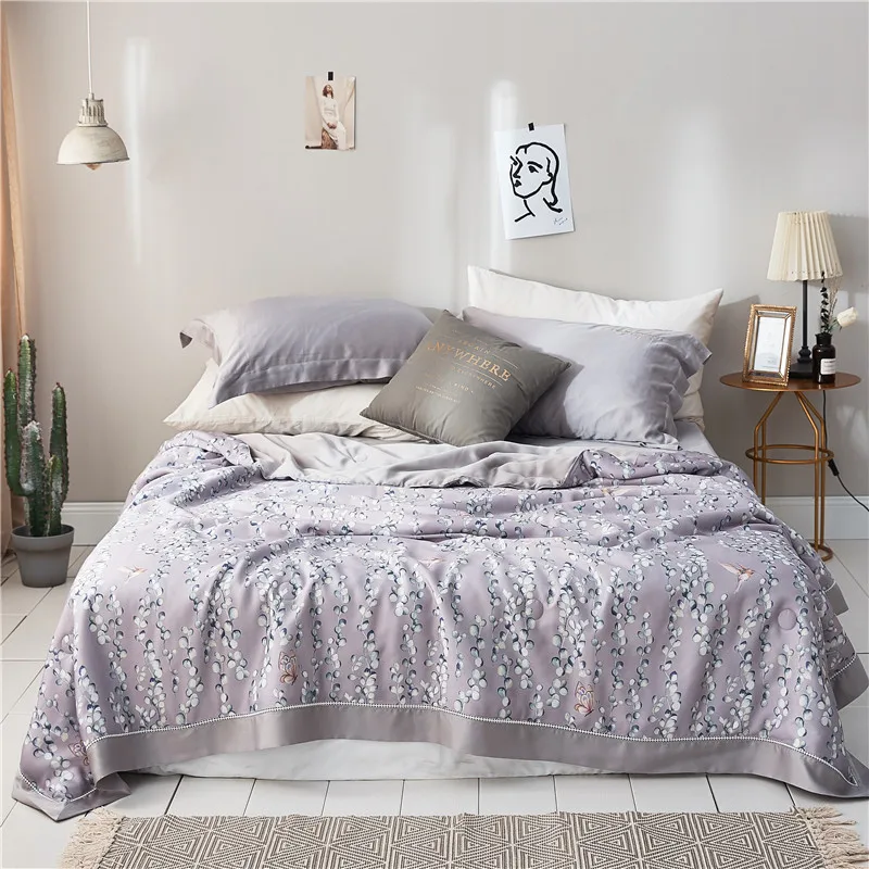 

Gray color Home Textile Summer Quilt Blankets Soft Comforter Bedding Quilts tencel Quilted Gray Air Conditioner Summer Quilts