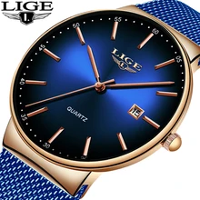 LIGE New Mens Watches Top Brand Luxury Fashion Mesh Belt Watch Men Waterproof Wrist Watch Analog Quartz Clock erkek kol saati new mens stainless steel date military sport quartz analog wrist watch mens watches top brand luxury bayan kol saati watch men