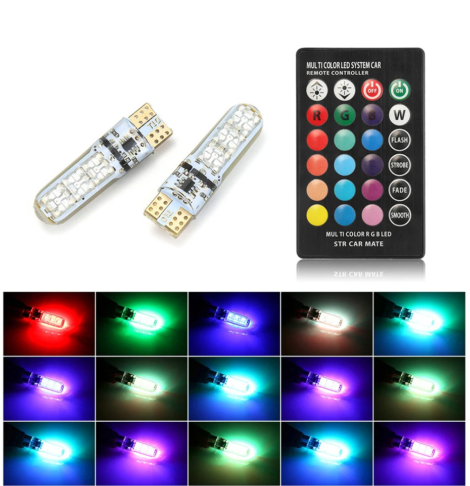 RGB T10 W5W водить автомобиль габаритные огни SMD RGB T10 Led 194 168 лампы удаленного ширина Внутреннее освещение источник автомобиля стиль