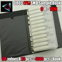 Novo 0805 smd resistor amostra livro 1% tolerância 170valuesx25pces = 4250 pces resistor kit 0r ~ 10 m