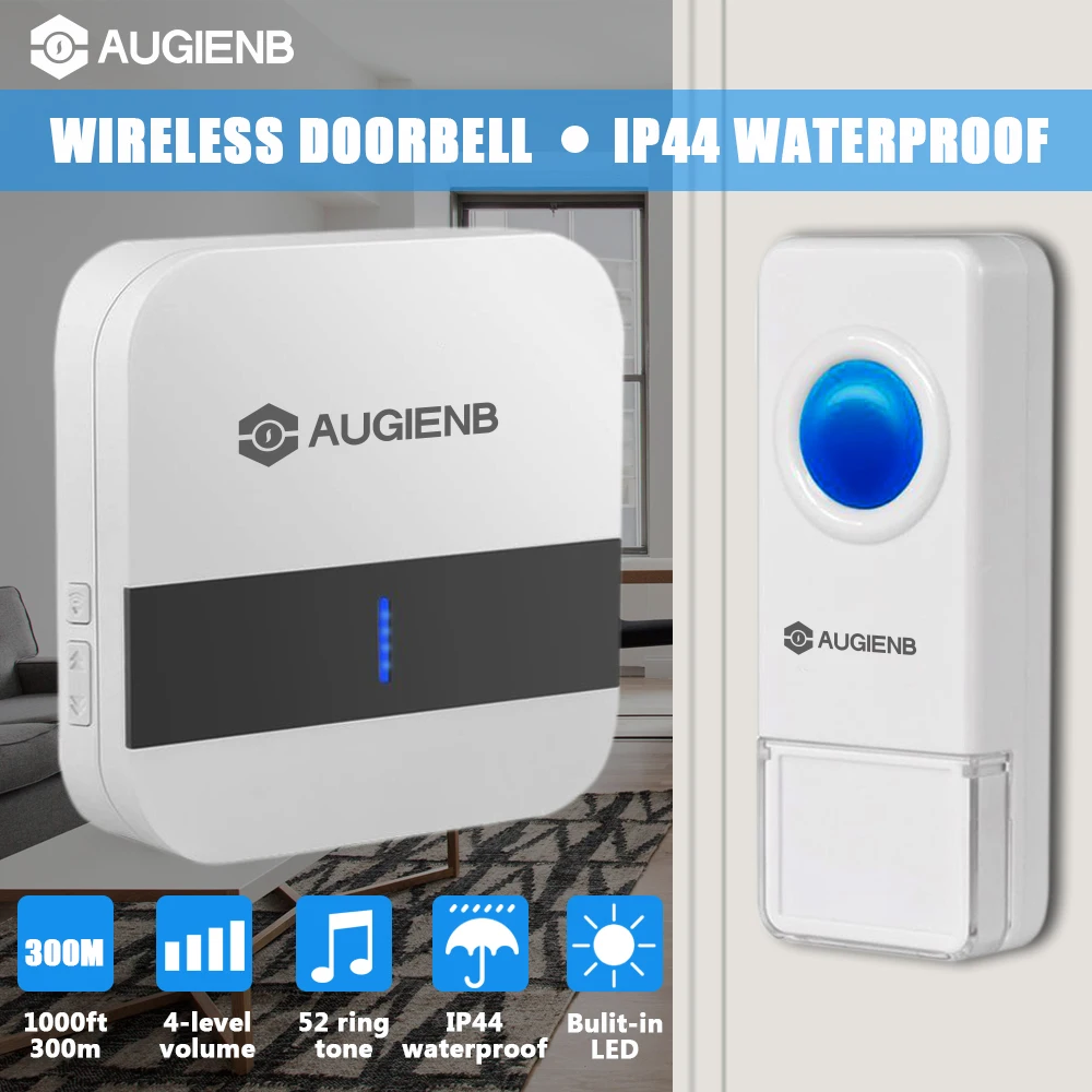 

Wireless Waterproof LED Light Doorbell 1000 Feet Long Range 52 Chimes 4 Levels Volume Door Bells for Home/Office