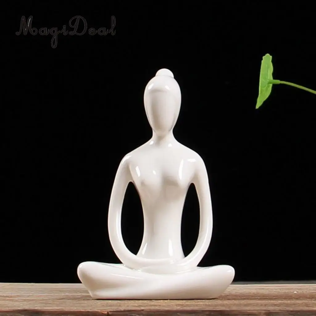 3x Ceramic Yoga Figure Ornament Statue Sculpture for Zen Garden Home Desktop Decoration	