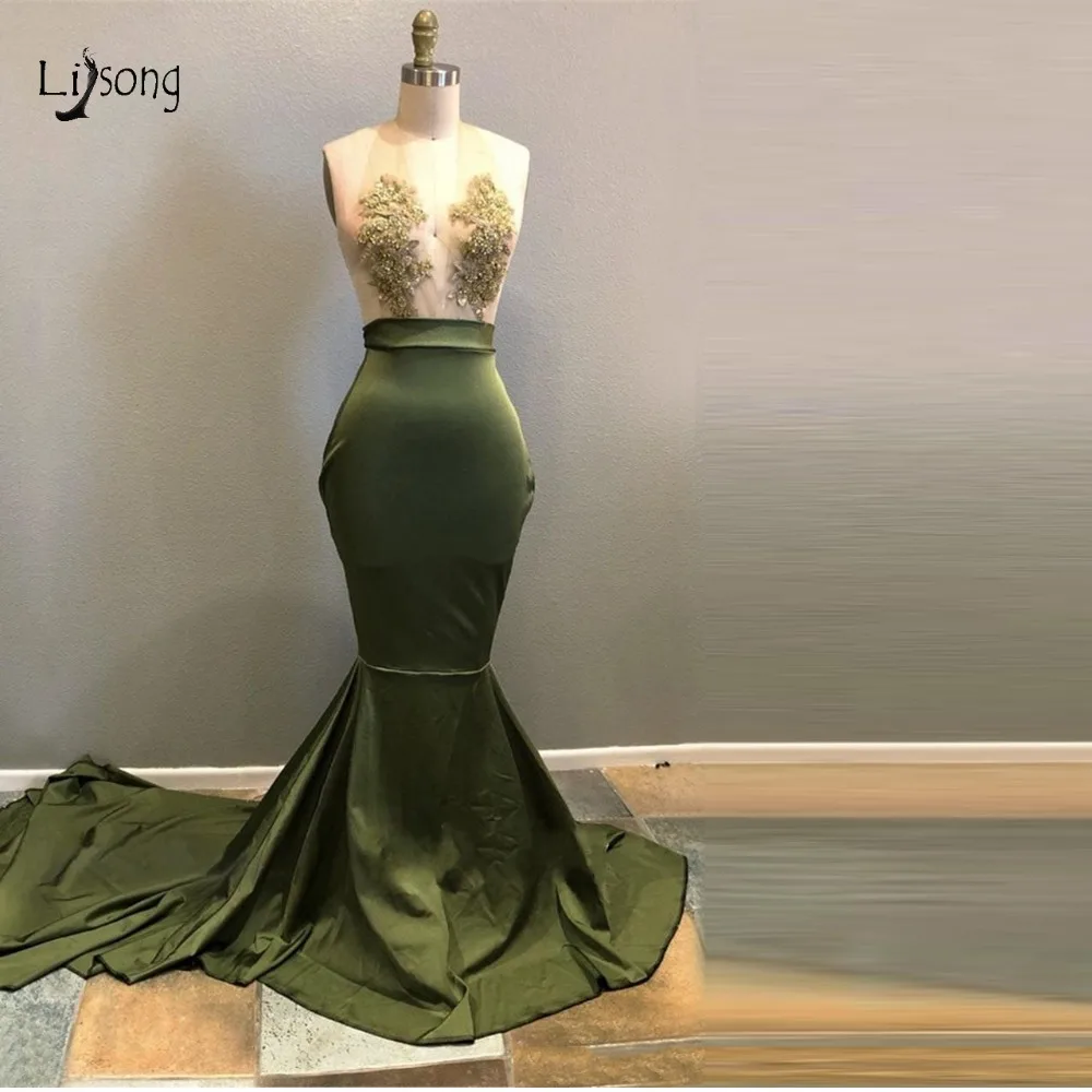 olive green mermaid prom dresses