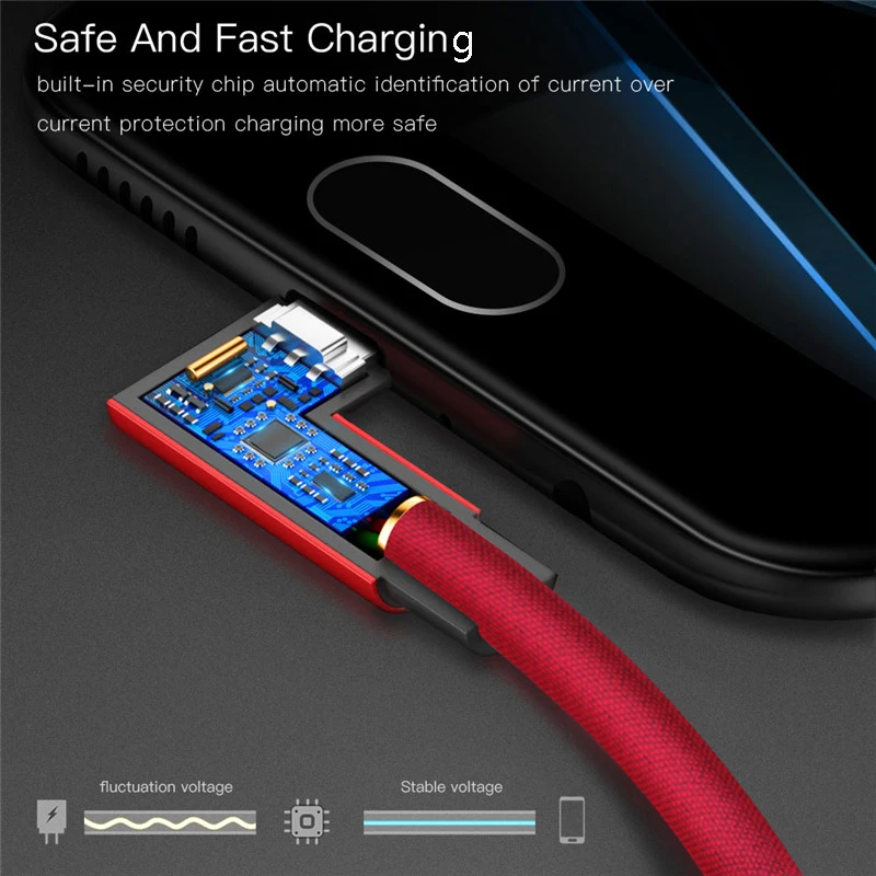 Usb type-C кабель 90 градусов 2.4A Быстрый type-C кабель для зарядки и передачи данных для samsung Galaxy s8 s9 Note 8 USB-C