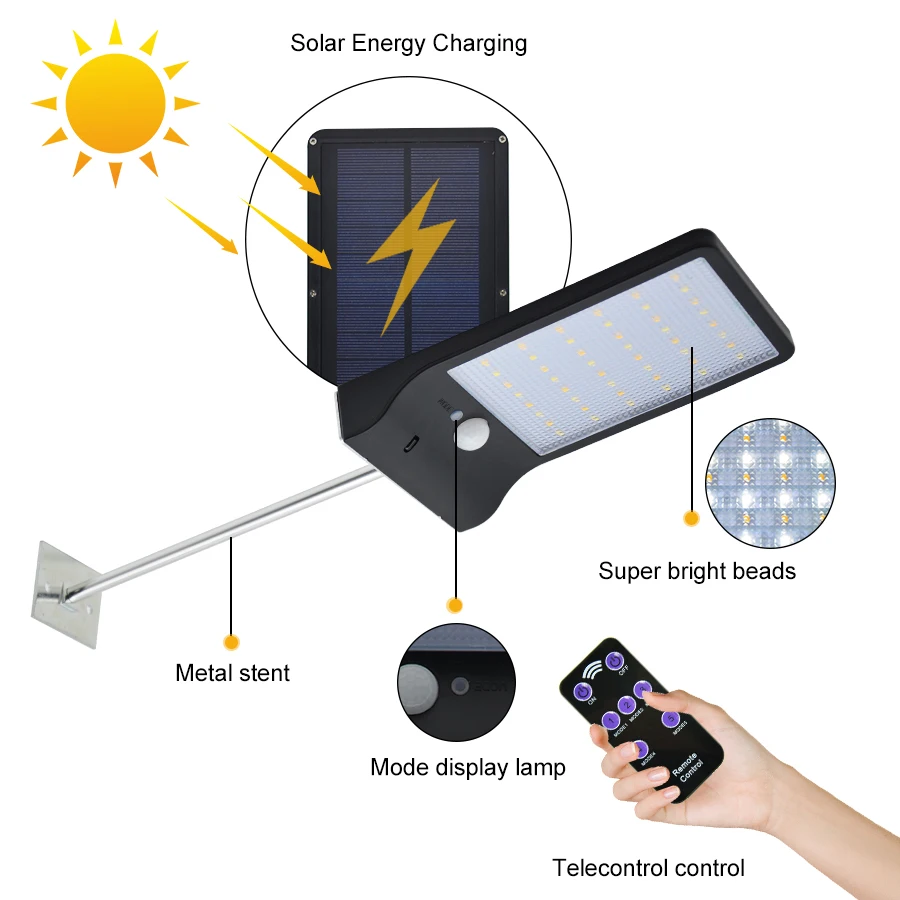 48 Светодиодный PIR Montion солнечный светильник 3 режима затемнения настенный светильник Открытый Водонепроницаемый Сад Двор Путь уличный светильник с дистанционным управлением