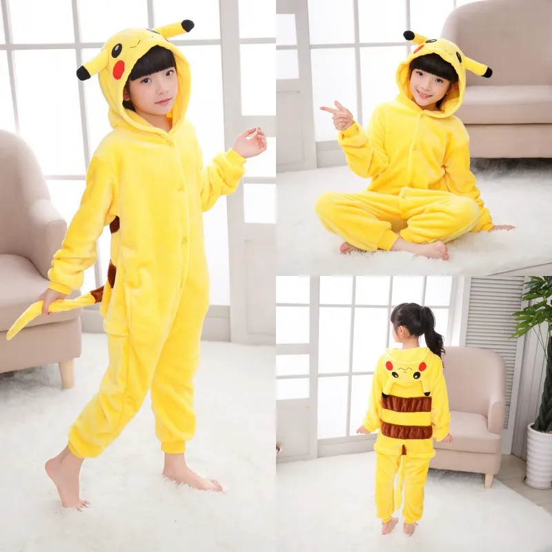 Фланелевая цельная пижама Пикачу с животными из мультфильмов; зимние костюмы для мальчиков и девочек; одежда желтого цвета для родителей и детей