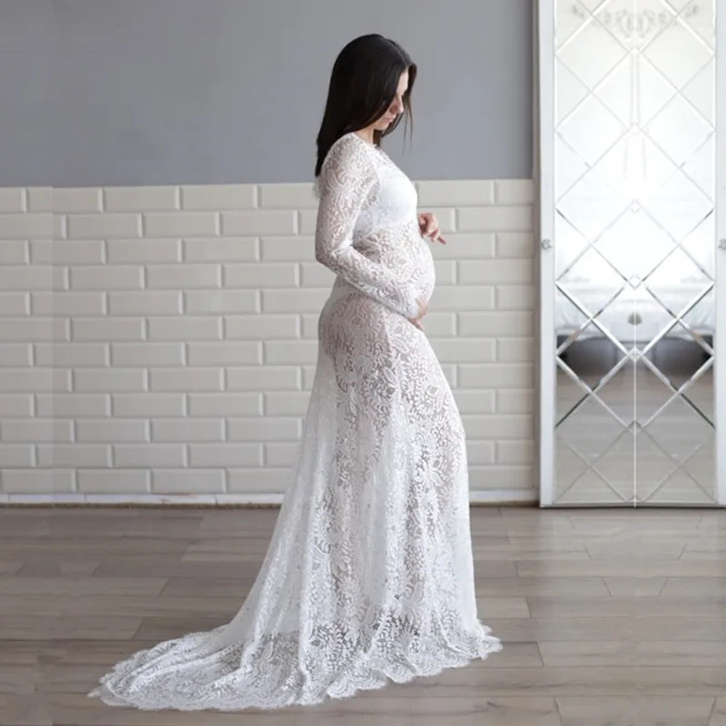 Sexy Summer Maternity Maxi dress Eyelashes Lace Off white Maternity